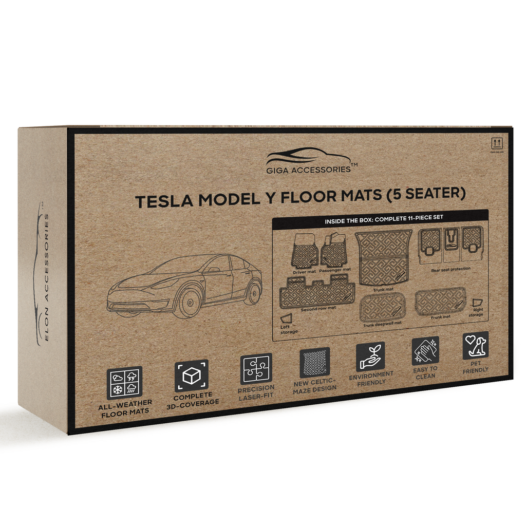 All-Weather, 3D Fit, Tesla Model Y Floor Mats (5-Seater): Complete 11 Piece Set